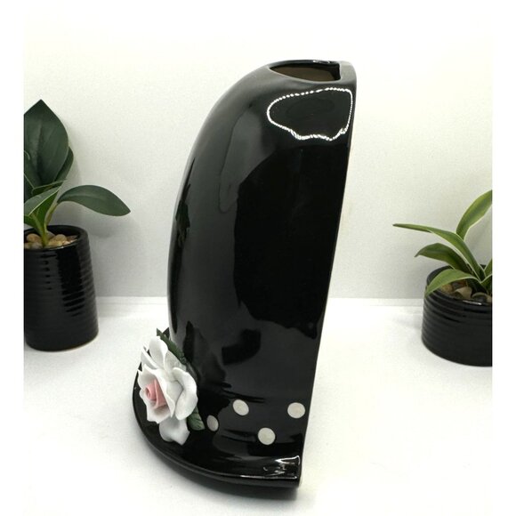 GiftCraft Black & White Polka Dot Ceramic Hanging Hat PLANTER by Gift Gallery 9" - Picture 9 of 9